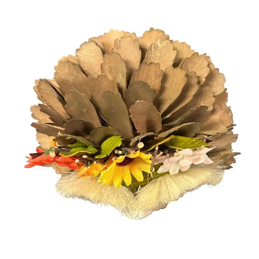 Handmade Rustic Wood Shaving Owl Figurine with Floral Crown Fall Decor 7
